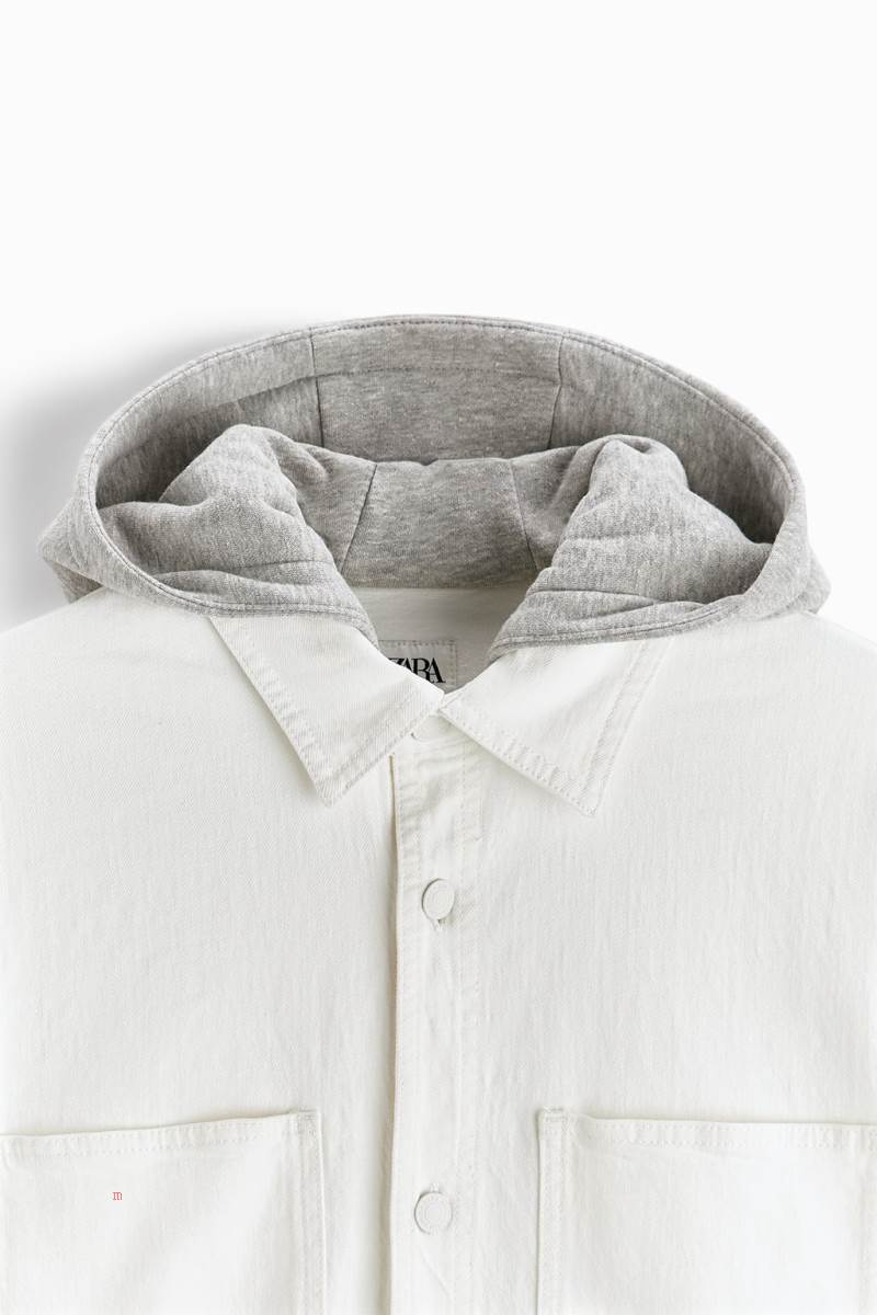 ZARA CONTRASTING HOOD Övertröja Herr Vita | GKNCO-4639