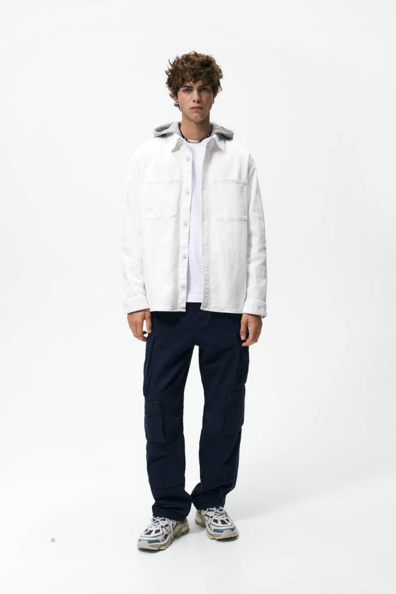 ZARA CONTRASTING HOOD Övertröja Herr Vita | GKNCO-4639
