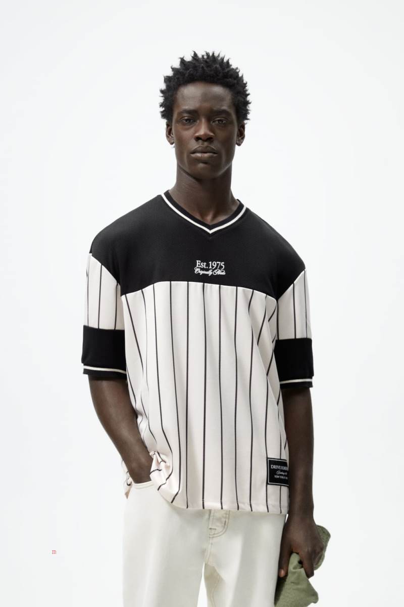 ZARA CONTRAST BASEBALL T-shirt Herr Svarta | XFMNU-6823