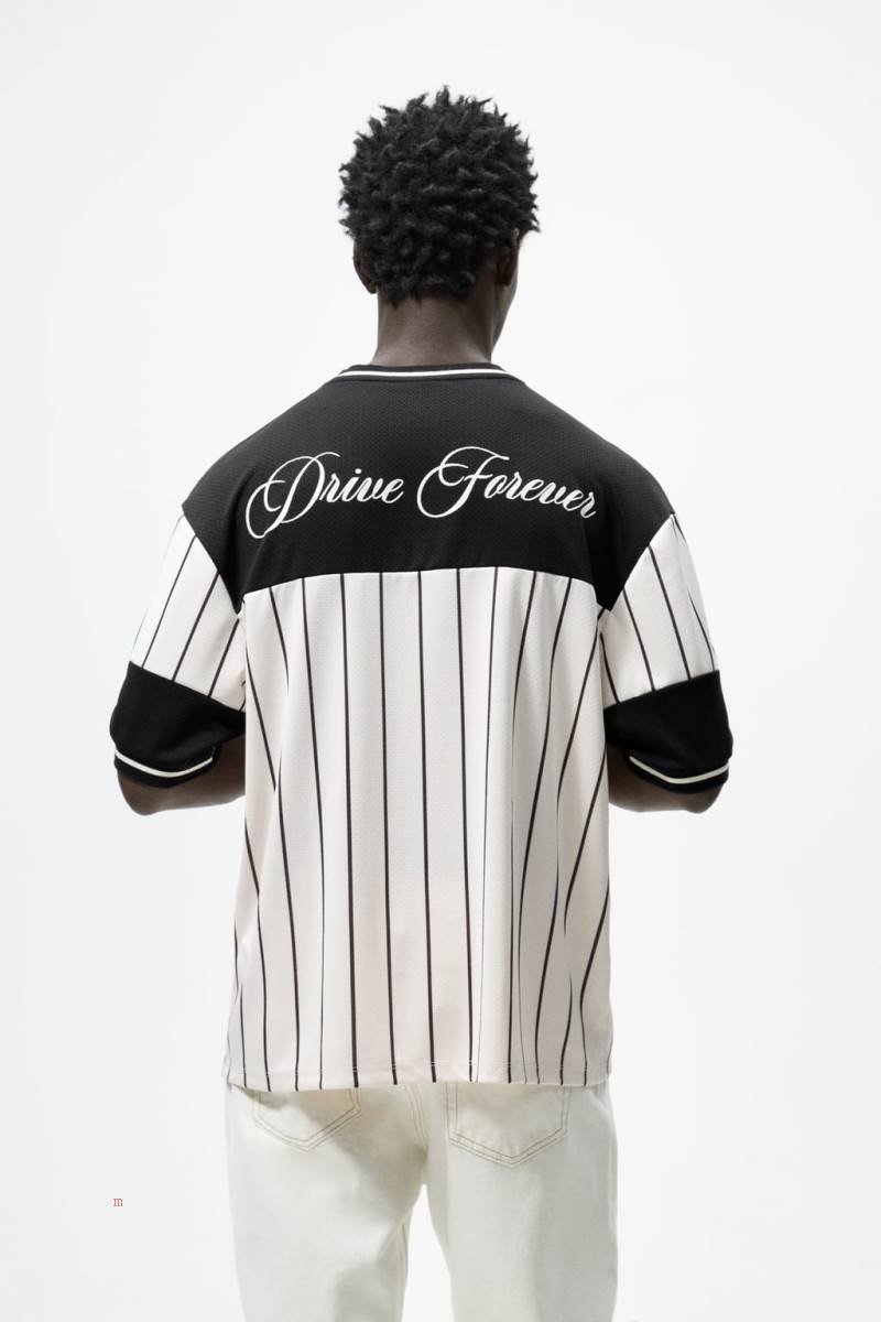 ZARA CONTRAST BASEBALL T-shirt Herr Svarta | XFMNU-6823