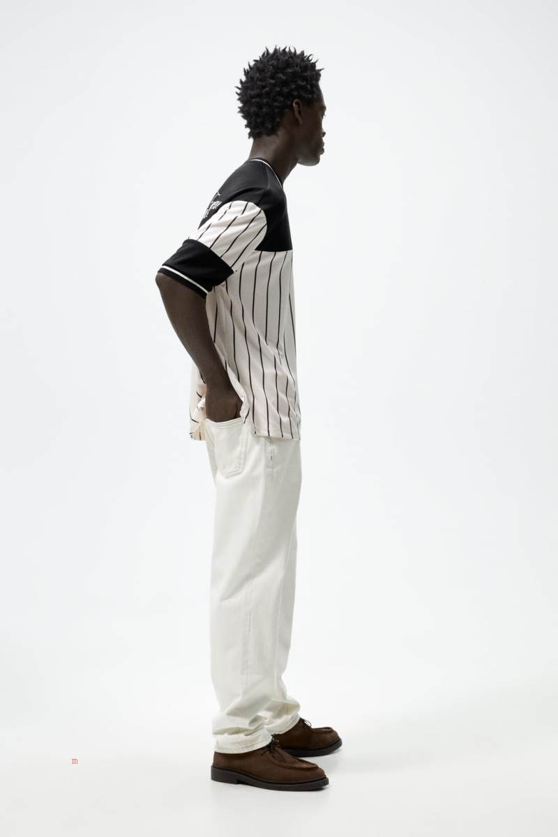 ZARA CONTRAST BASEBALL T-shirt Herr Svarta | XFMNU-6823