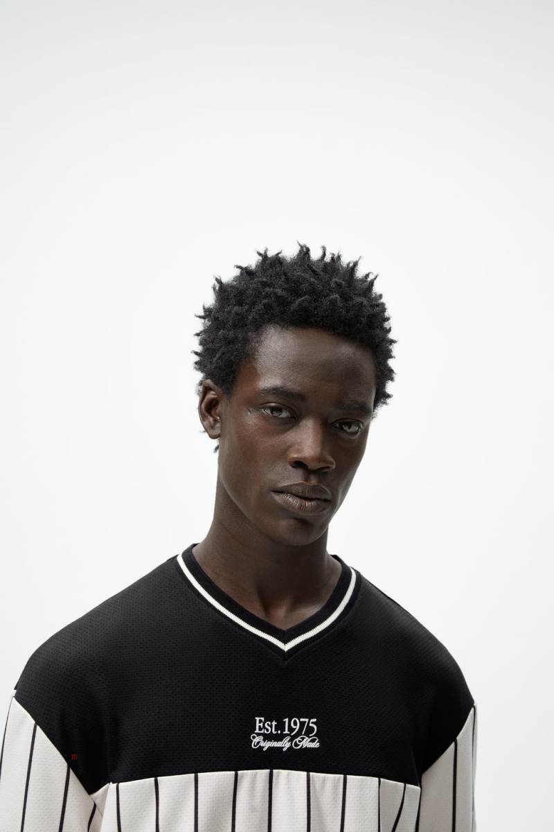 ZARA CONTRAST BASEBALL T-shirt Herr Svarta | XFMNU-6823
