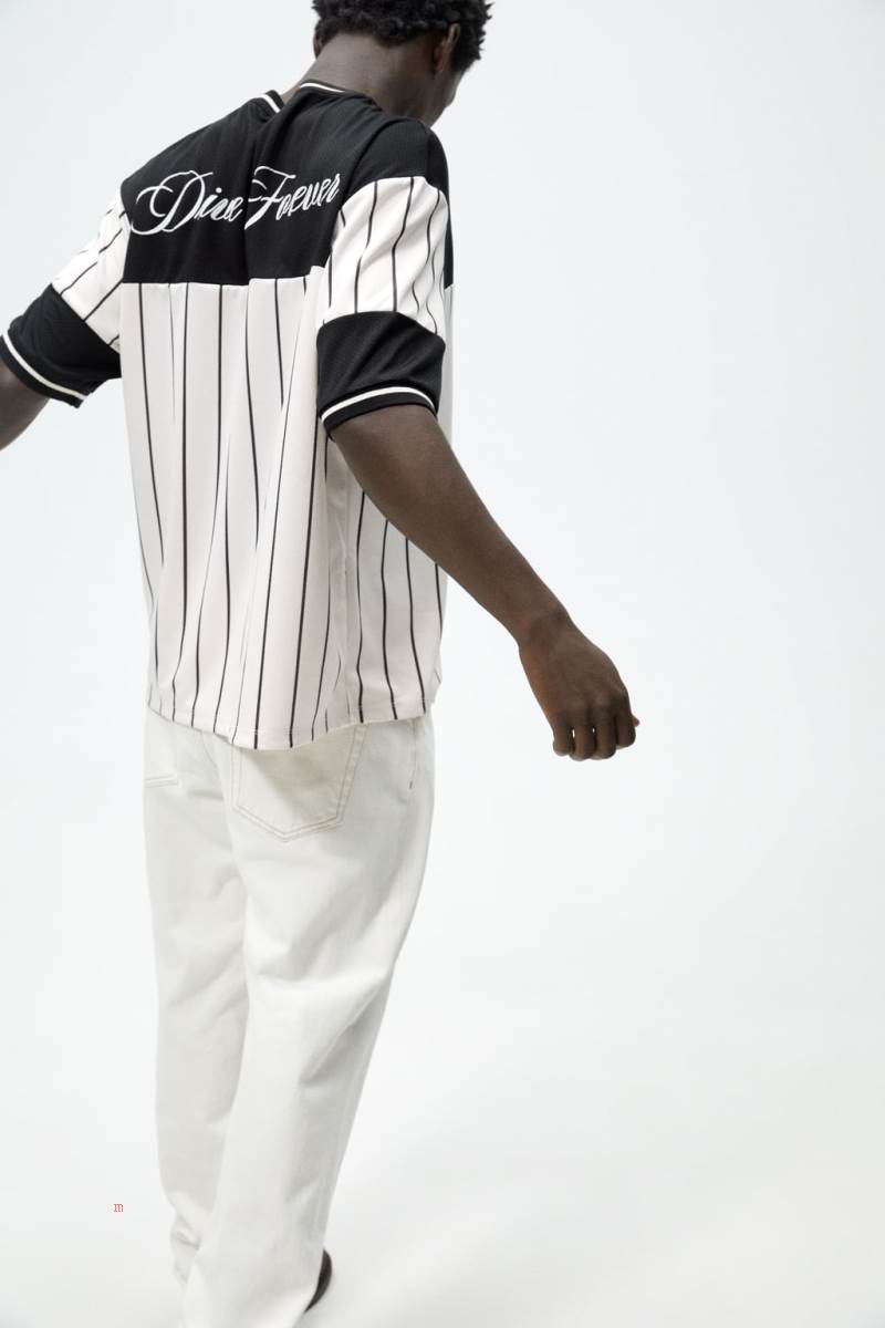 ZARA CONTRAST BASEBALL T-shirt Herr Svarta | XFMNU-6823