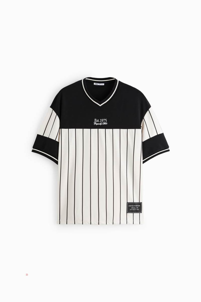 ZARA CONTRAST BASEBALL T-shirt Herr Svarta | XFMNU-6823