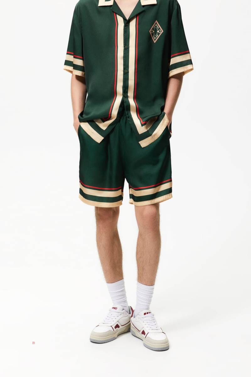 ZARA CONTRAST BERMUDA Shorts Herr Gröna | AYXWR-6854