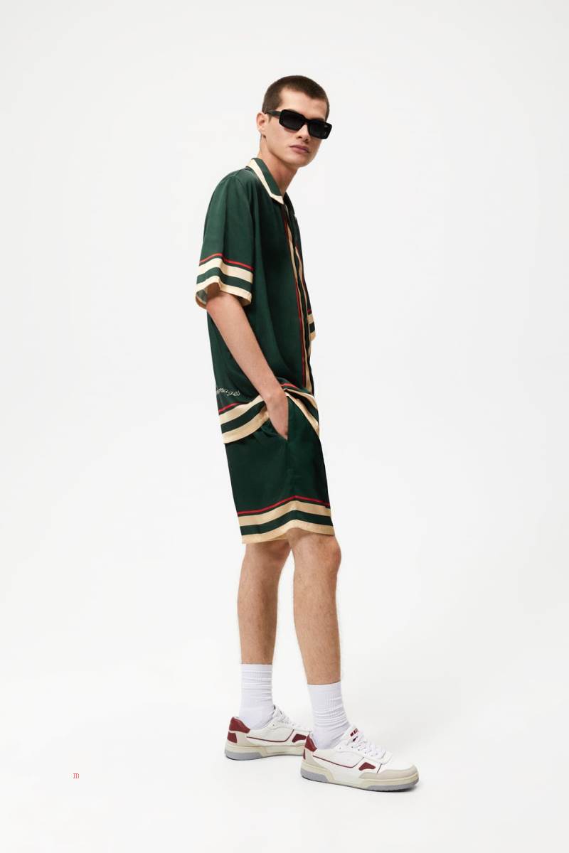 ZARA CONTRAST BERMUDA Shorts Herr Gröna | AYXWR-6854