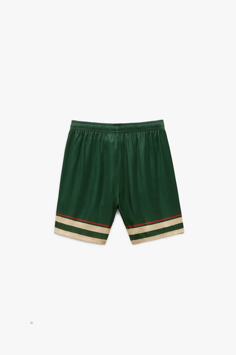 ZARA CONTRAST BERMUDA Shorts Herr Gröna | AYXWR-6854