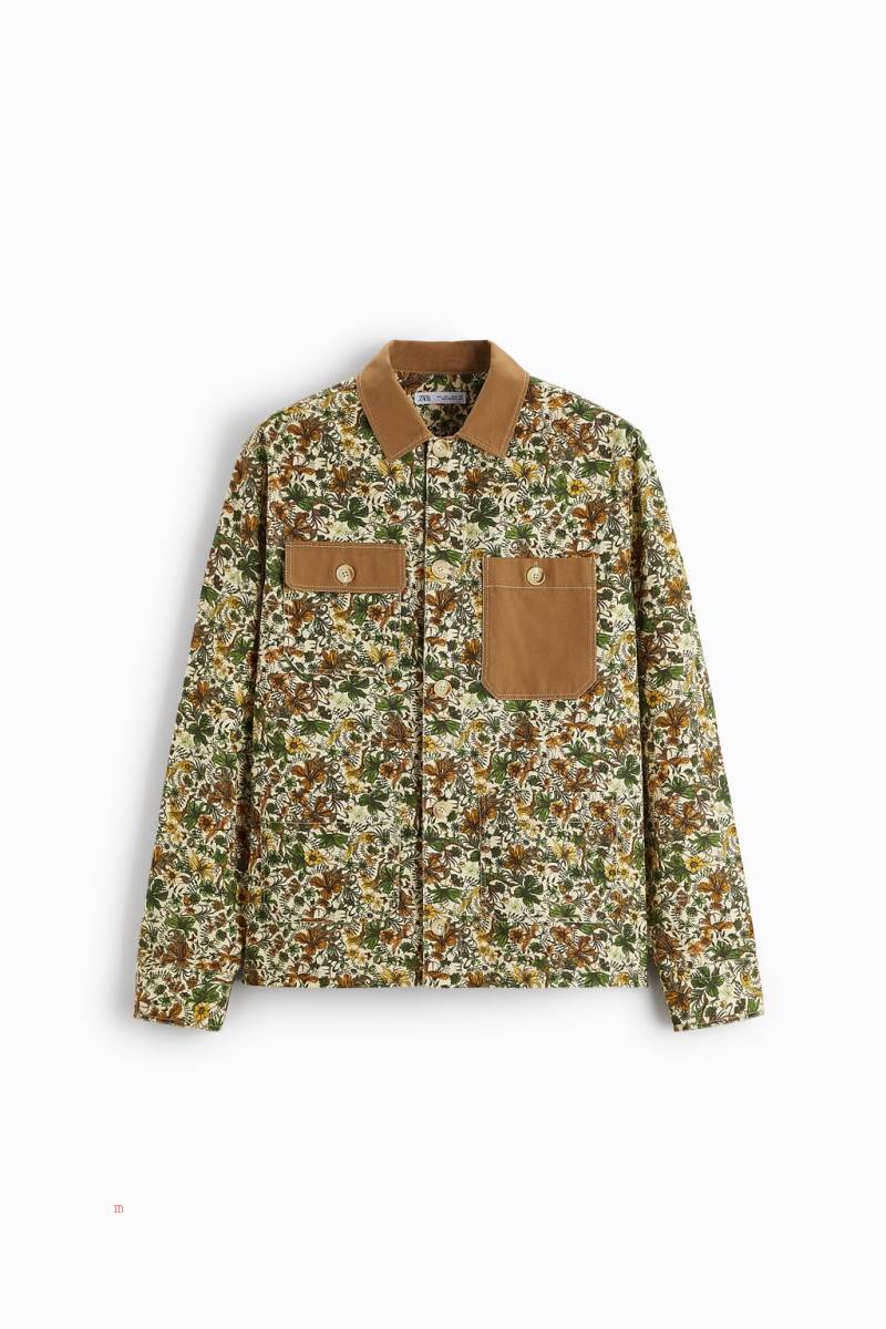 ZARA CONTRAST CORDUROY Övertröja Herr Beige | GDWOM-7301