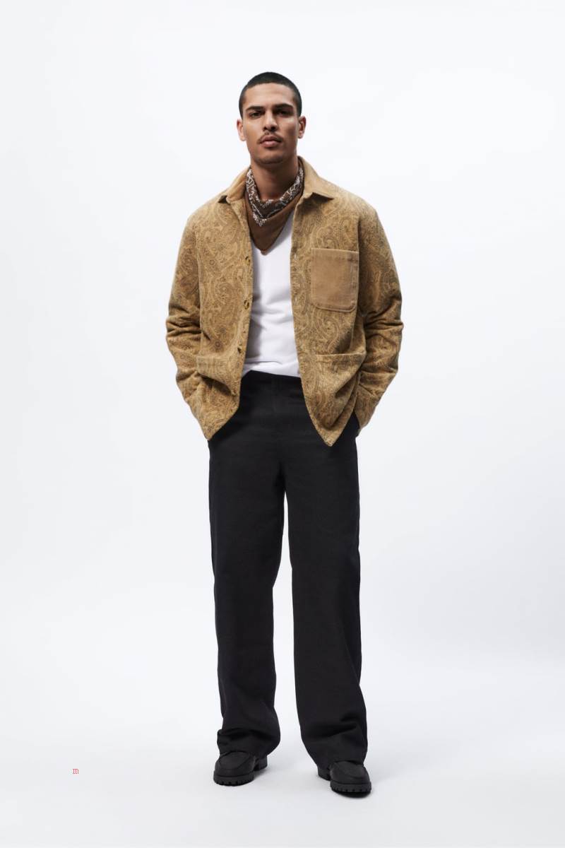ZARA CONTRAST CORDUROY Övertröja Herr Bruna | AZXGI-6408