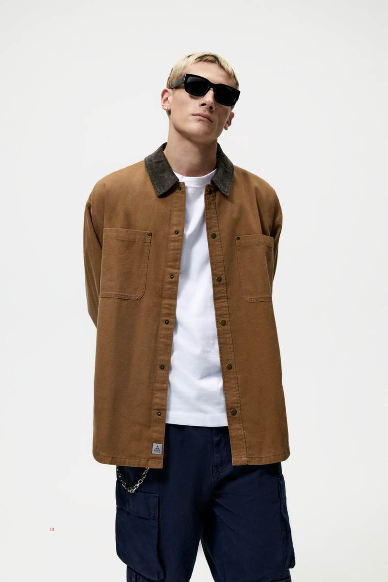 ZARA CONTRAST CORDUROY Övertröja Herr Bruna | CKTUP-0794