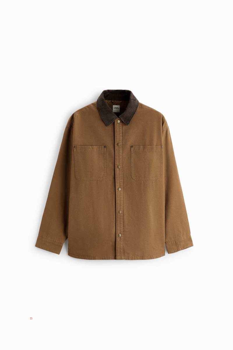 ZARA CONTRAST CORDUROY Övertröja Herr Bruna | CKTUP-0794