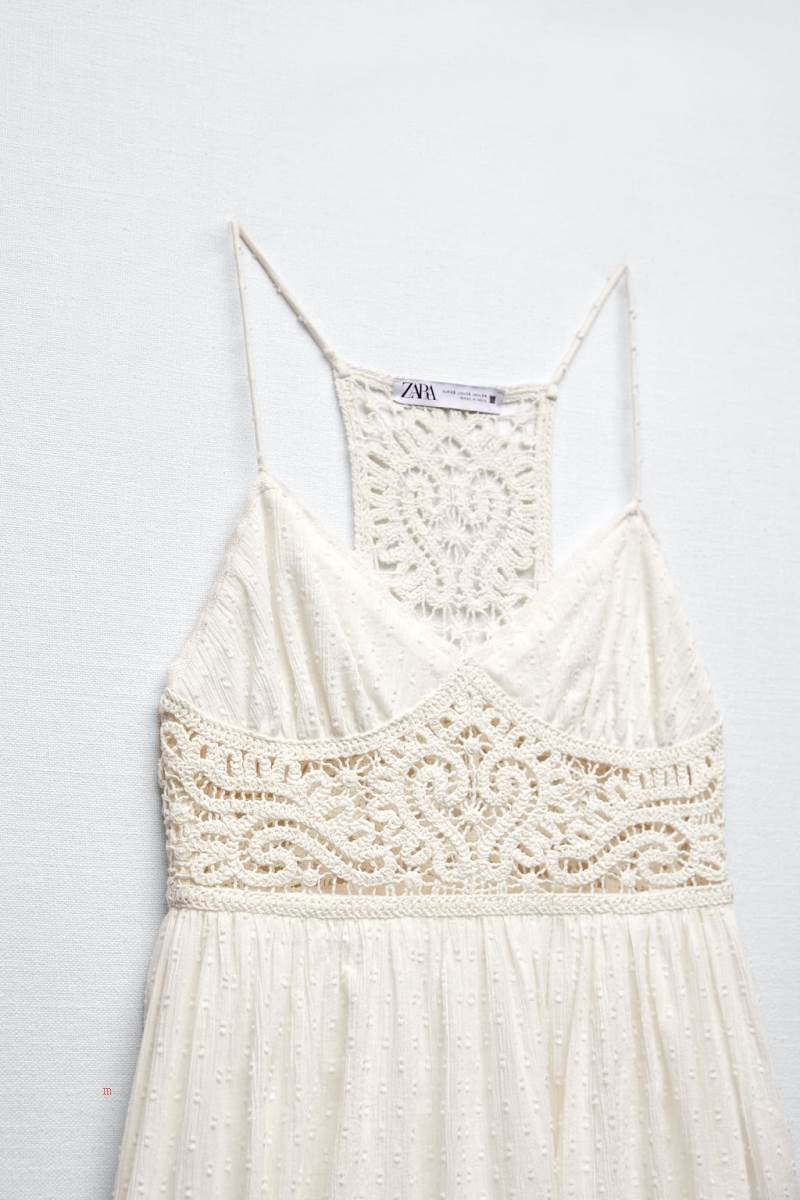 ZARA CONTRAST CROCHET Klänning Dam Grå Vita | MINDF-4170