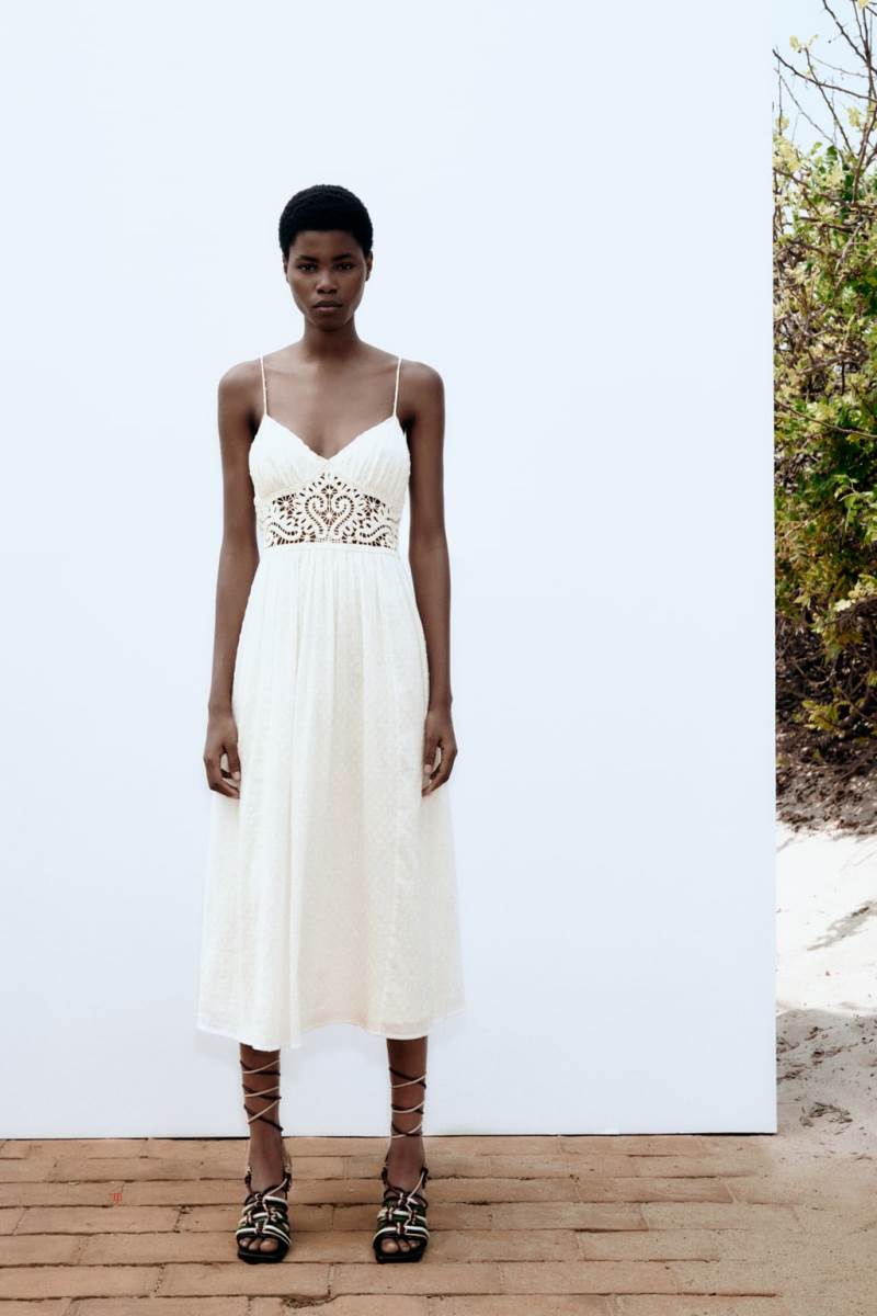 ZARA CONTRAST CROCHET Klänning Dam Grå Vita | MINDF-4170
