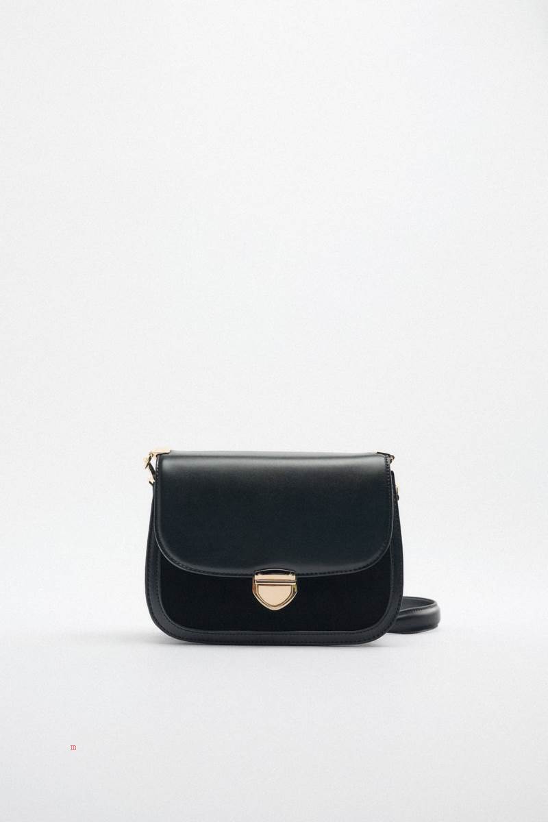 ZARA CONTRAST Crossbody Väska Dam Svarta | WDMRC-1492