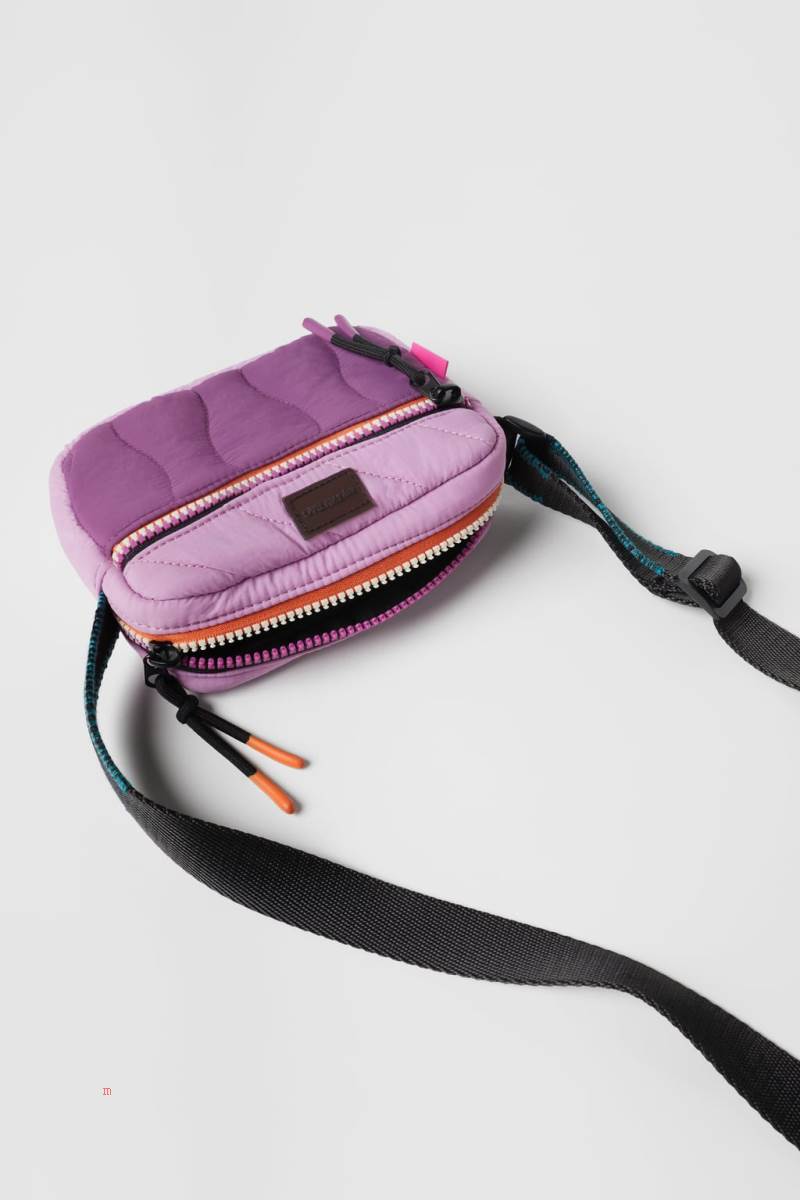 ZARA CONTRAST Crossbody Väska Tjej Ljuslila | PEHBG-7246