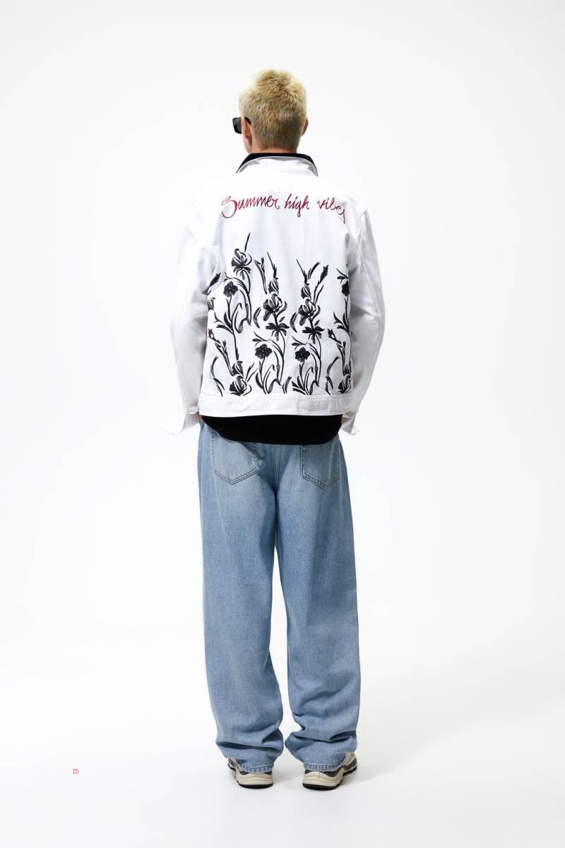 ZARA CONTRAST Jeansjacka Herr Vita | YKQNR-3521