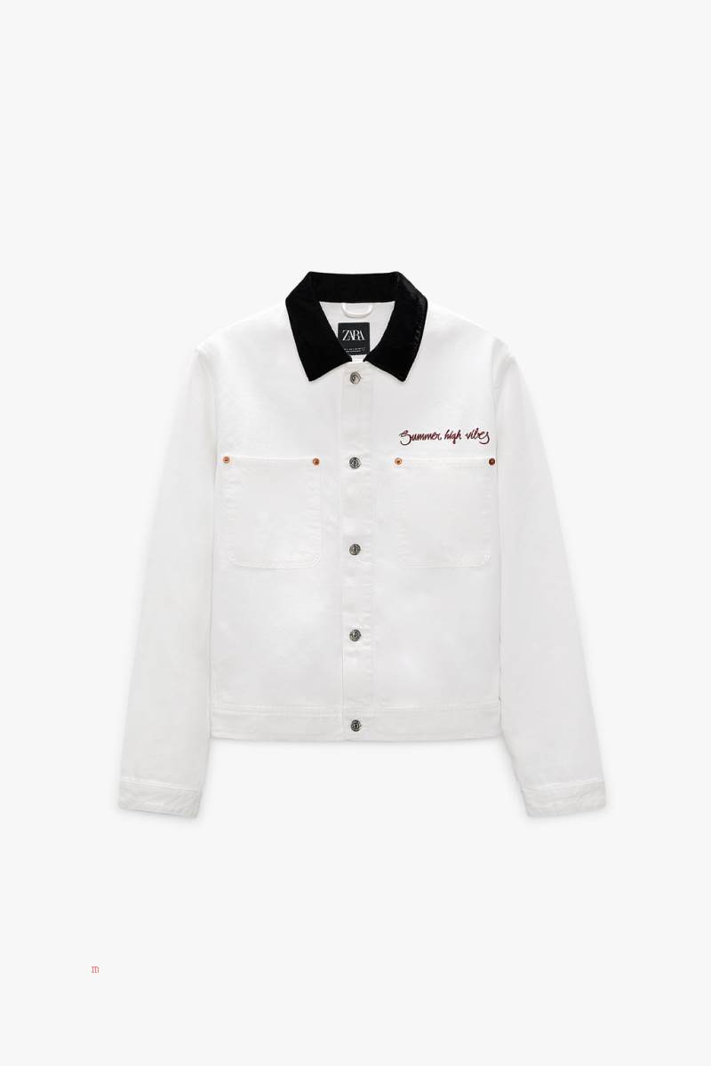 ZARA CONTRAST Jeansjacka Herr Vita | YKQNR-3521
