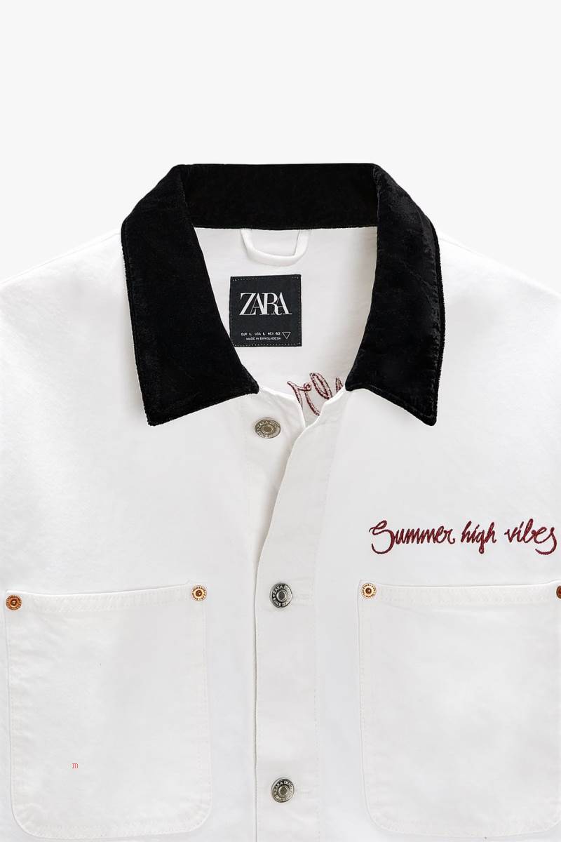 ZARA CONTRAST Jeansjacka Herr Vita | YKQNR-3521