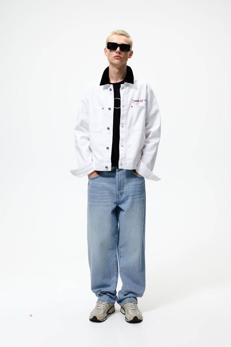 ZARA CONTRAST Jeansjacka Herr Vita | YKQNR-3521