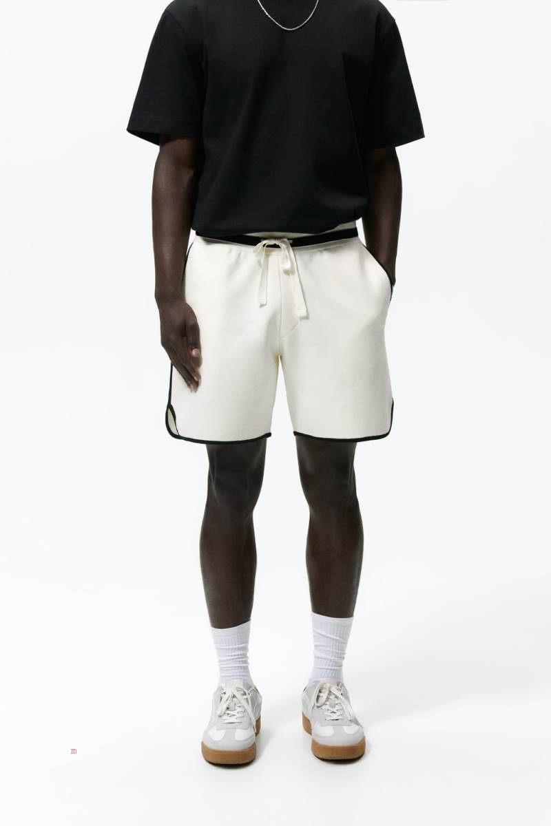 ZARA CONTRAST KNIT BERMUDA Shorts Herr Vita | IQYSU-7468