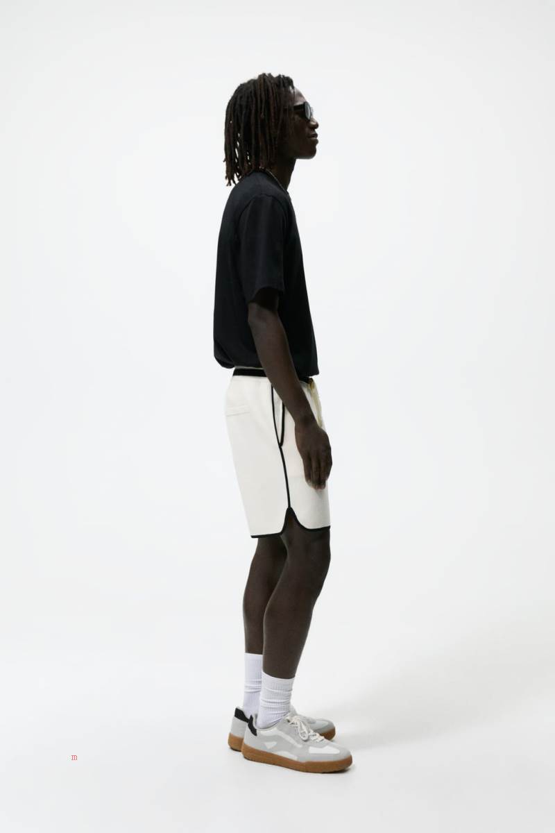ZARA CONTRAST KNIT BERMUDA Shorts Herr Vita | IQYSU-7468