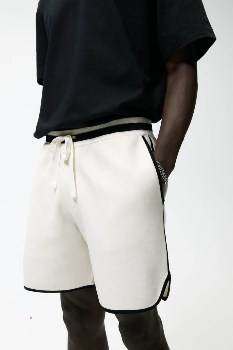 ZARA CONTRAST KNIT BERMUDA Shorts Herr Vita | IQYSU-7468