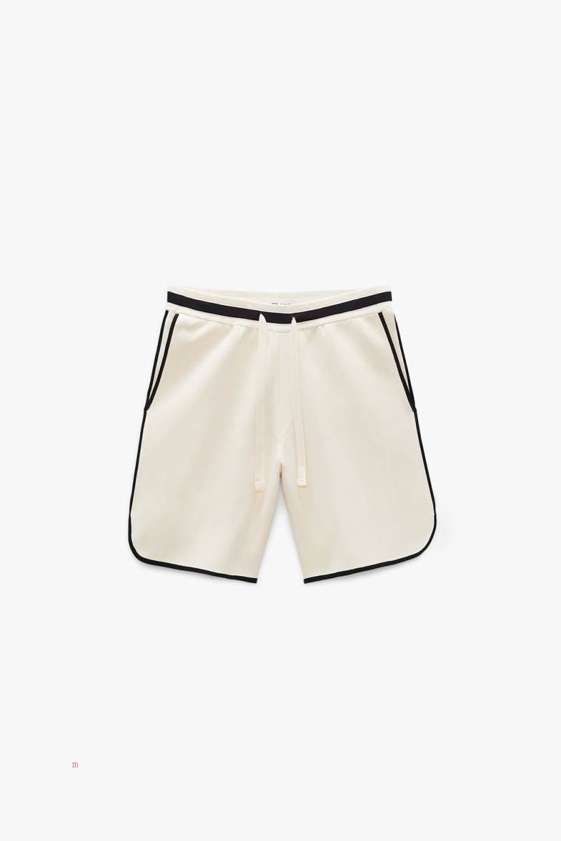 ZARA CONTRAST KNIT BERMUDA Shorts Herr Vita | IQYSU-7468