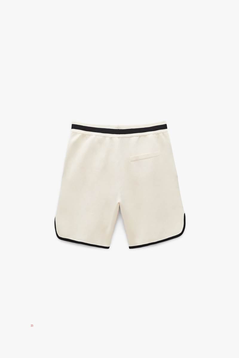 ZARA CONTRAST KNIT BERMUDA Shorts Herr Vita | IQYSU-7468