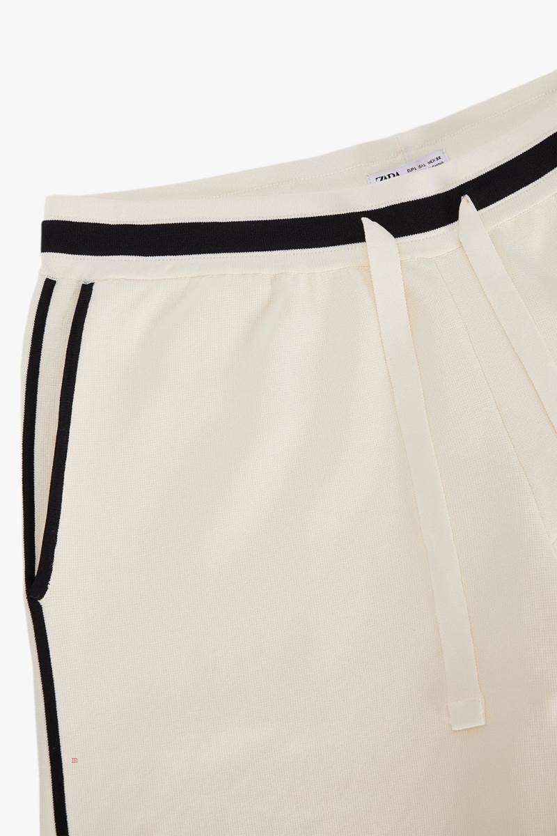 ZARA CONTRAST KNIT BERMUDA Shorts Herr Vita | IQYSU-7468