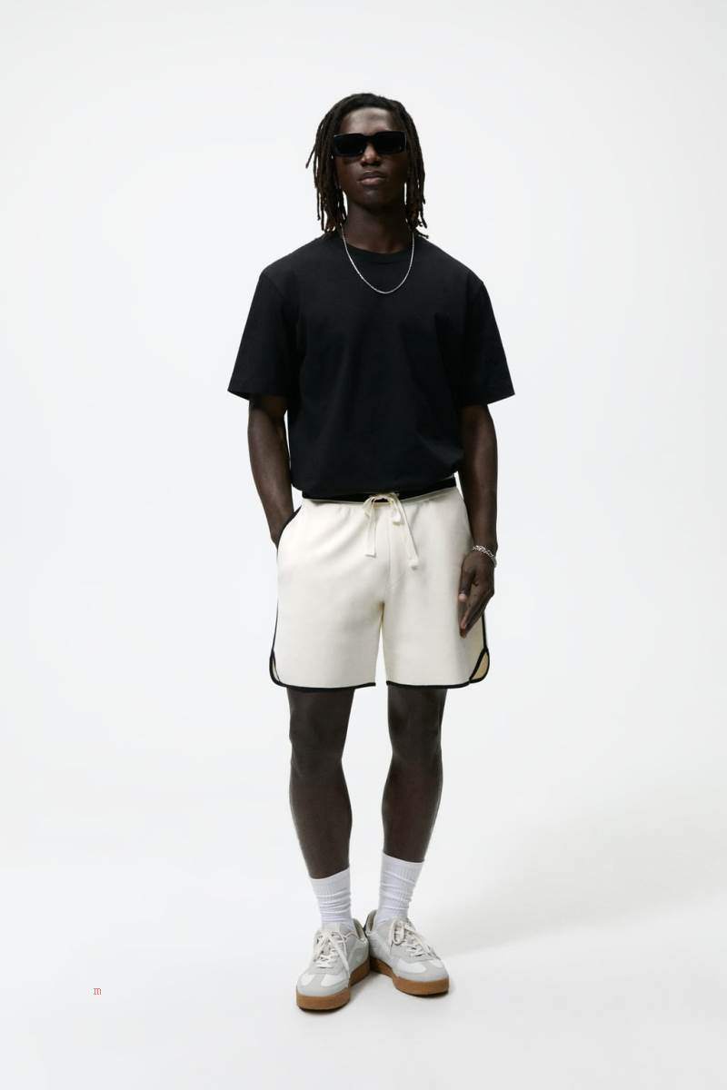ZARA CONTRAST KNIT BERMUDA Shorts Herr Vita | IQYSU-7468