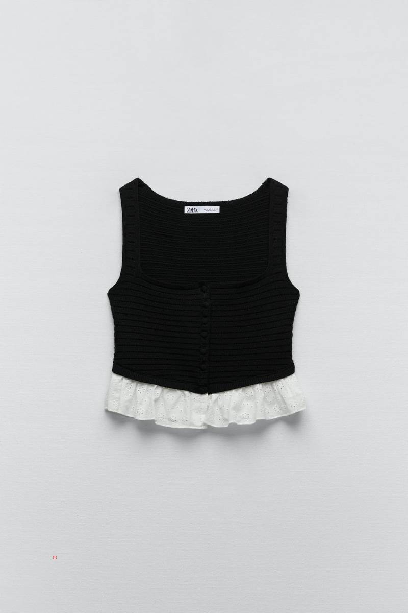 ZARA CONTRAST KNIT TOP Stickat Dam Svarta | RYBOI-9023