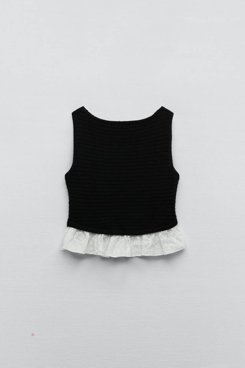 ZARA CONTRAST KNIT TOP Stickat Dam Svarta | RYBOI-9023