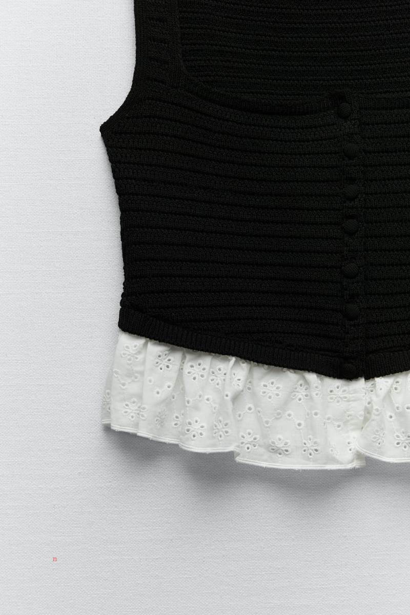 ZARA CONTRAST KNIT TOP Stickat Dam Svarta | RYBOI-9023