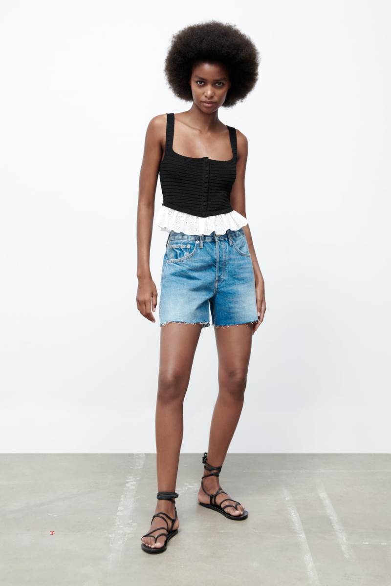 ZARA CONTRAST KNIT TOP Stickat Dam Svarta | RYBOI-9023