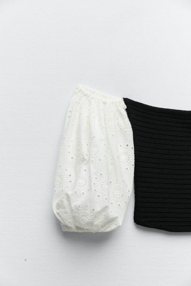 ZARA CONTRAST KNIT TOP Stickat Dam Svarta Vita | ZBDXC-7250