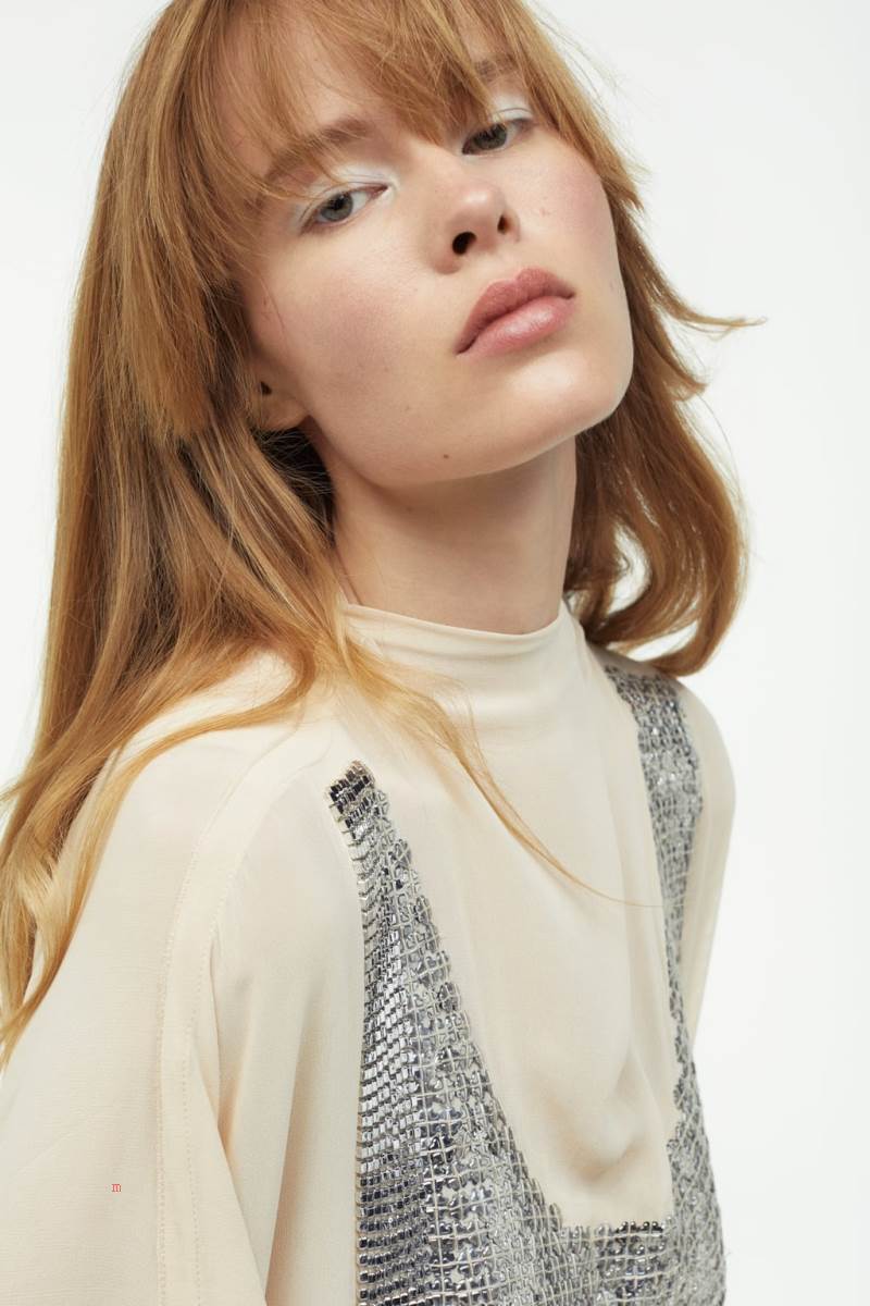 ZARA CONTRAST Klänning Dam Rosa Beige | JLYXD-2689