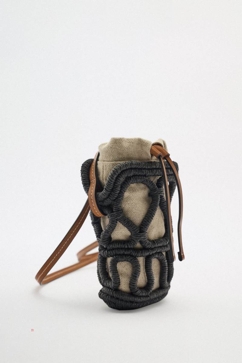 ZARA CONTRAST MOBILE PHONE BAG Mini Väska Dam Svarta | WJULO-4538