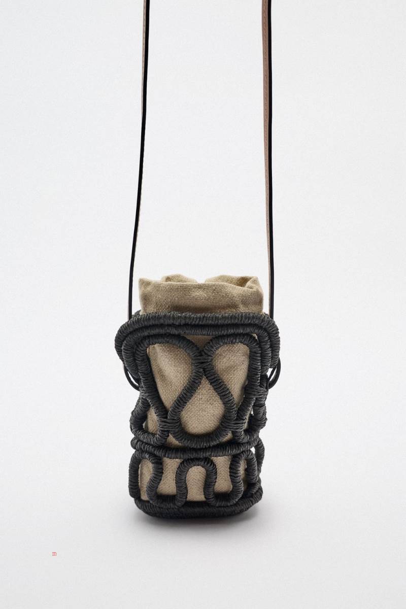 ZARA CONTRAST MOBILE PHONE BAG Mini Väska Dam Svarta | WJULO-4538