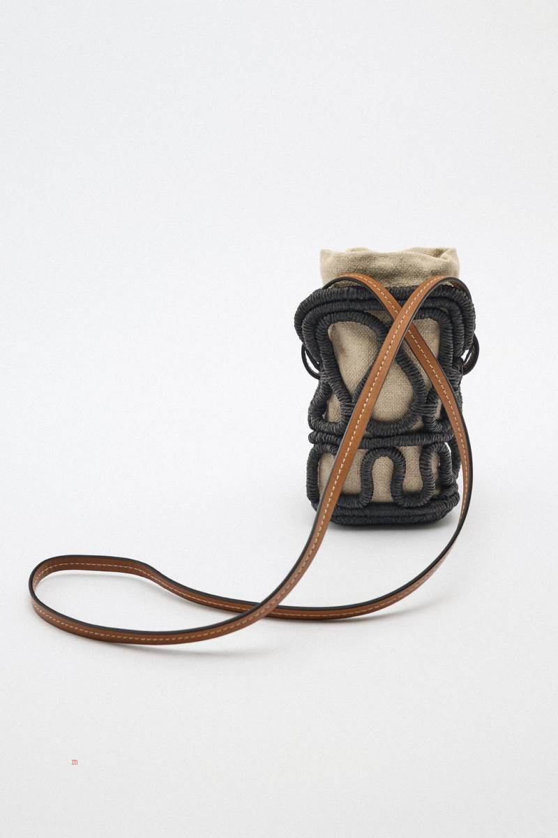 ZARA CONTRAST MOBILE PHONE BAG Mini Väska Dam Svarta | WJULO-4538