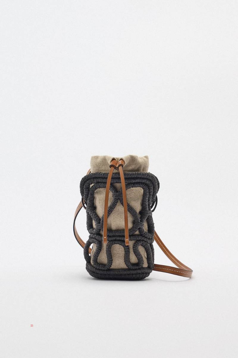 ZARA CONTRAST MOBILE PHONE BAG Mini Väska Dam Svarta | WJULO-4538