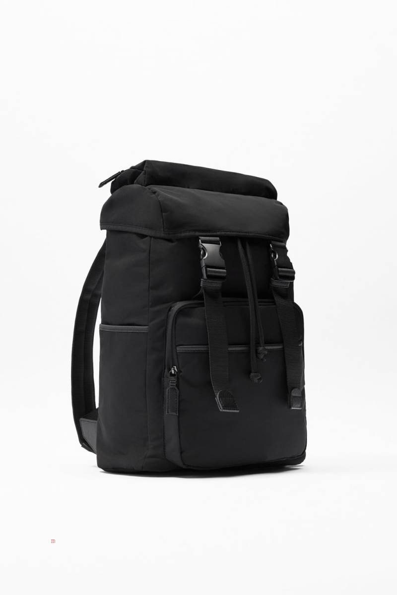 ZARA CONTRAST MULTI-POCKET Ryggsäck Herr Svarta | DSKJF-2531