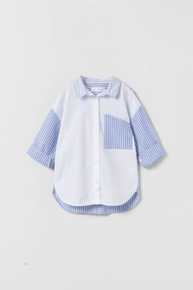 ZARA CONTRAST POPLIN Skjorta Tjej Vita Blå | NOQYX-7685