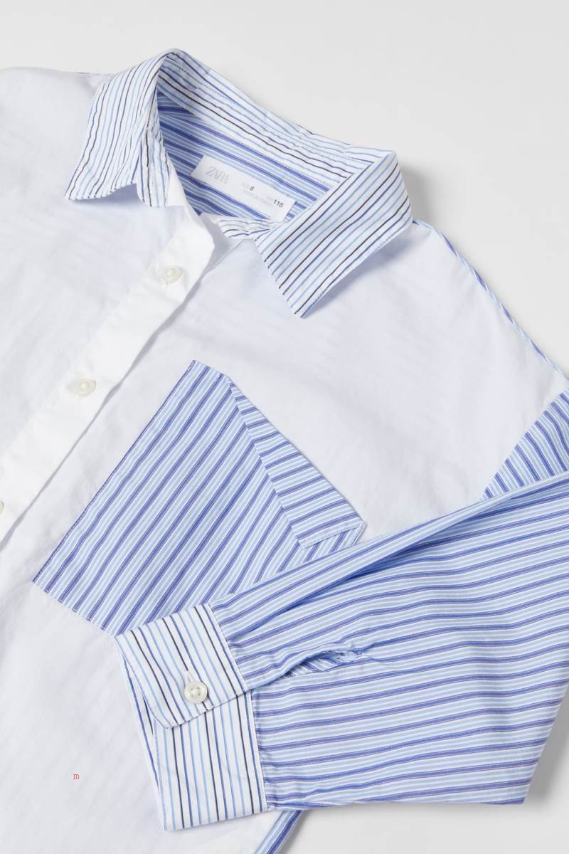 ZARA CONTRAST POPLIN Skjorta Tjej Vita Blå | NOQYX-7685
