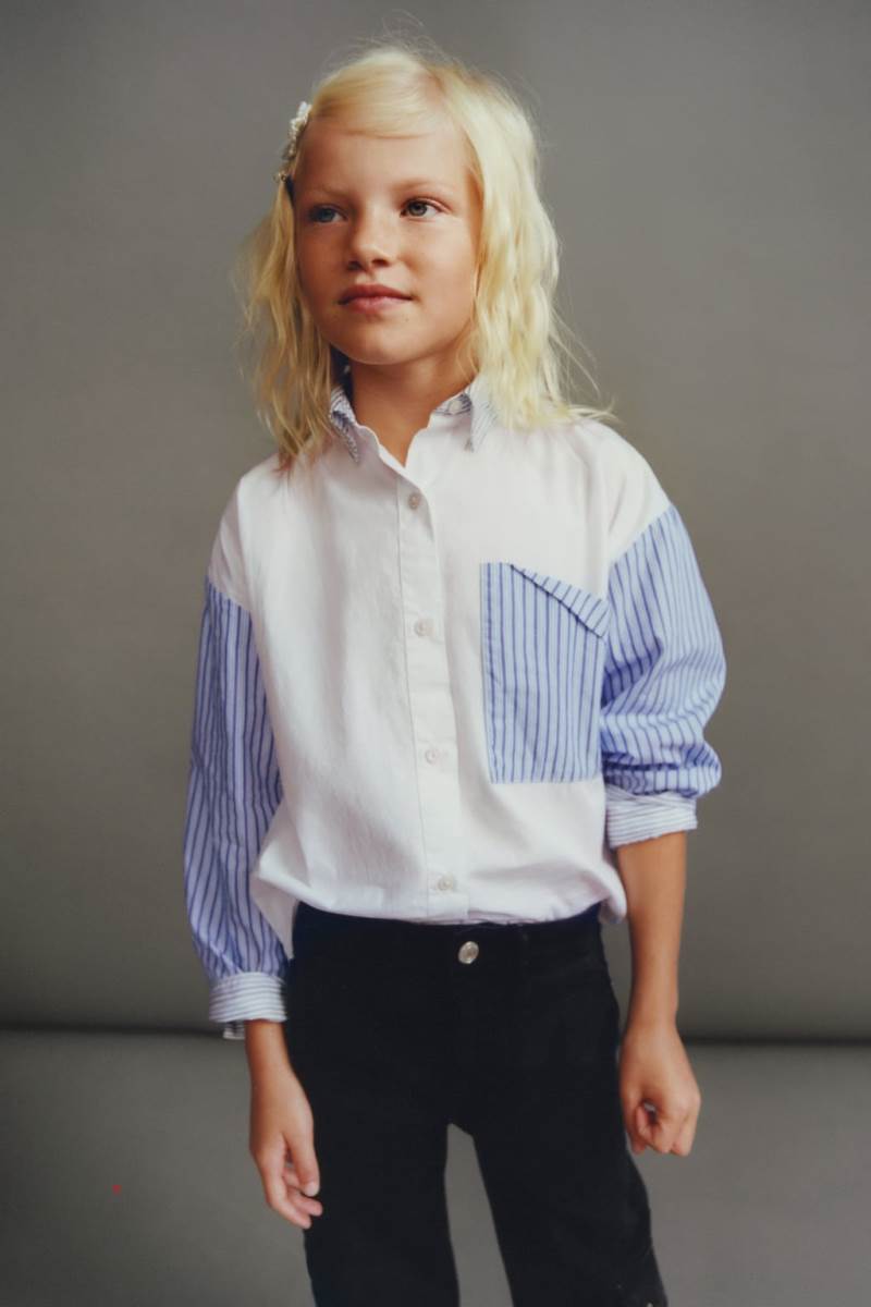 ZARA CONTRAST POPLIN Skjorta Tjej Vita Blå | NOQYX-7685