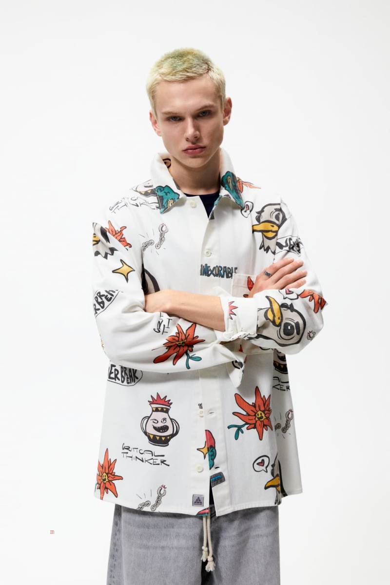 ZARA CONTRAST PRINT Övertröja Herr Vita | NIMCZ-1978