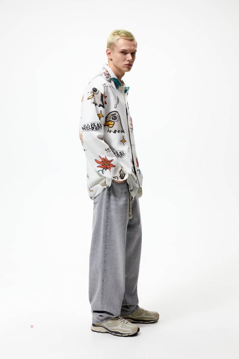 ZARA CONTRAST PRINT Övertröja Herr Vita | NIMCZ-1978