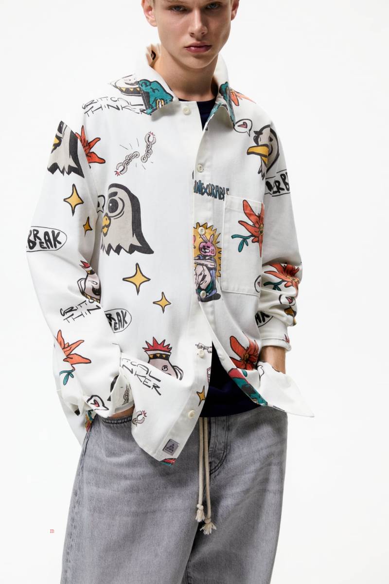 ZARA CONTRAST PRINT Övertröja Herr Vita | NIMCZ-1978