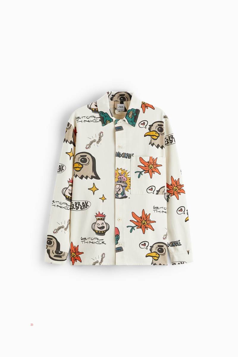 ZARA CONTRAST PRINT Övertröja Herr Vita | NIMCZ-1978