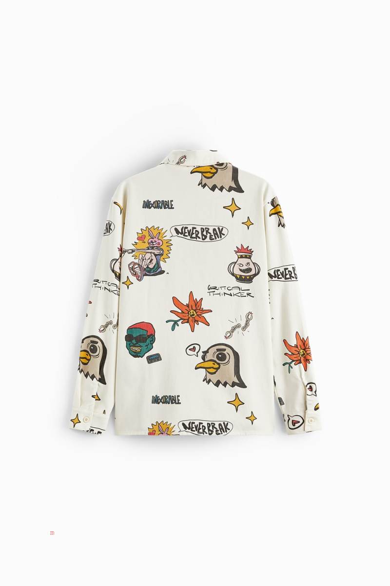 ZARA CONTRAST PRINT Övertröja Herr Vita | NIMCZ-1978