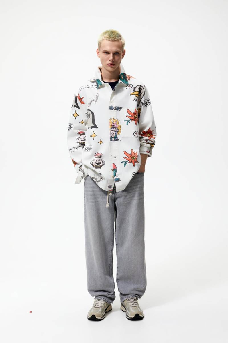 ZARA CONTRAST PRINT Övertröja Herr Vita | NIMCZ-1978
